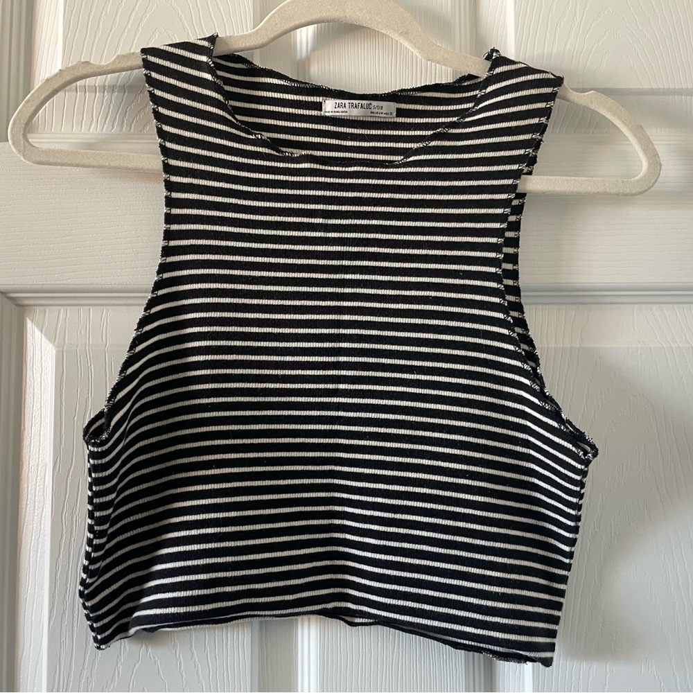 Zara Crop Tank | Black and White Striped Women's Top